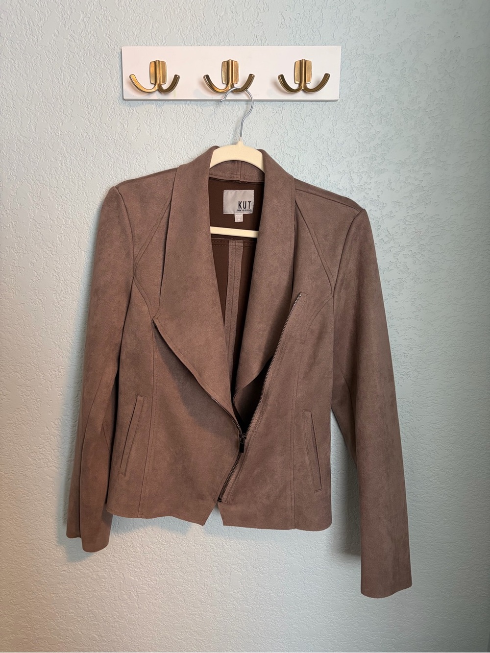 Kut from the Kloth Taupe Suede Open-Front Draped Jacket - Picture 6 of 7